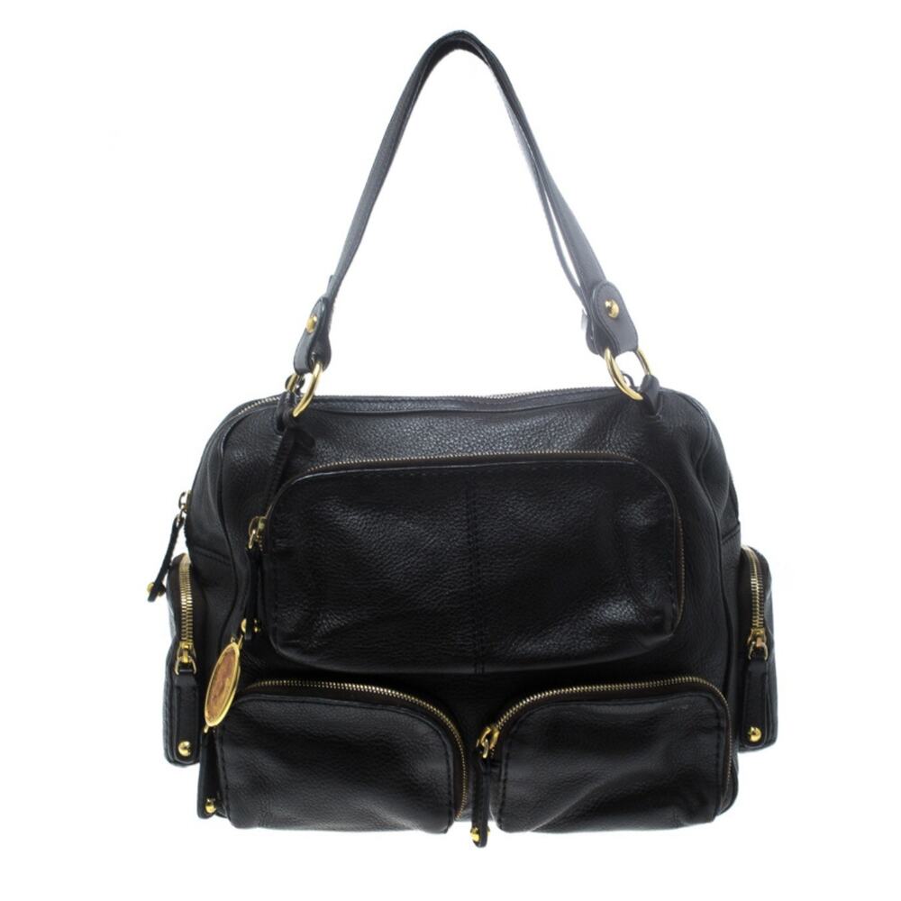 Tod's Black Leather T Bag Media Satchel Purse Shoulder Bag Multi Pockets